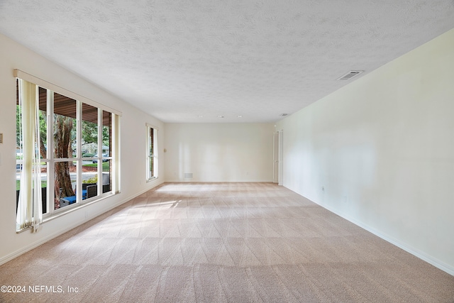 carpeted spare room with a textured ceiling