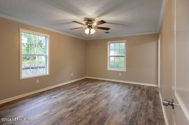 unfurnished room featuring ceiling fan, plenty of natural light, and dark hardwood / wood-style flooring