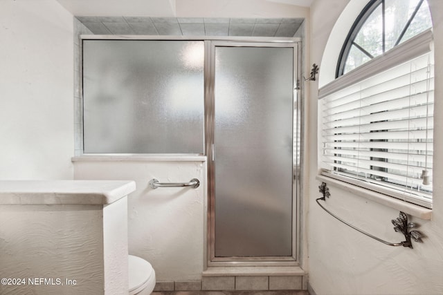 bathroom featuring toilet and walk in shower