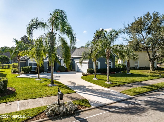 view of front of home featuring a garage and a front lawn