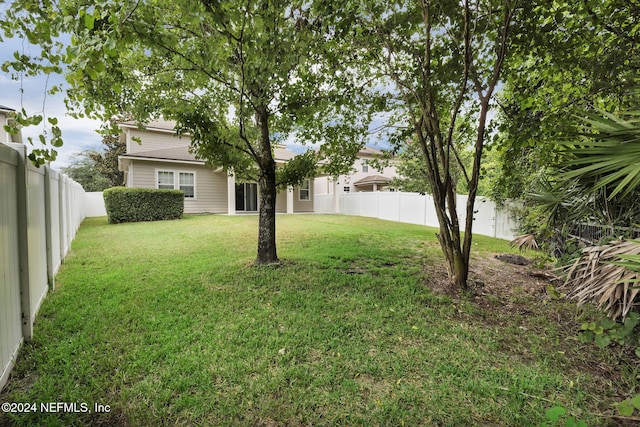 view of yard with a fenced backyard