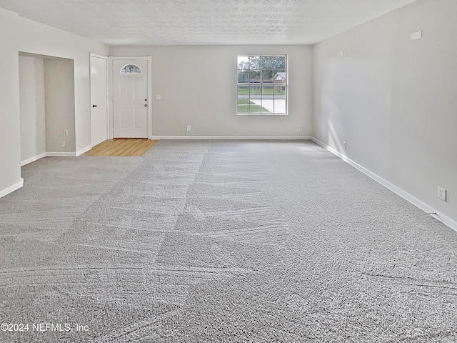 unfurnished room featuring light colored carpet and a textured ceiling