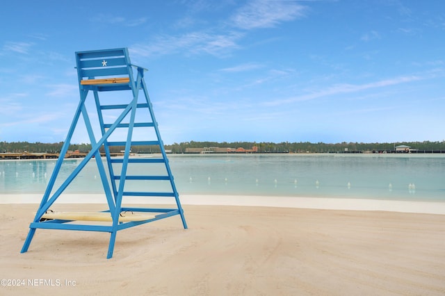 view of water feature featuring a beach view