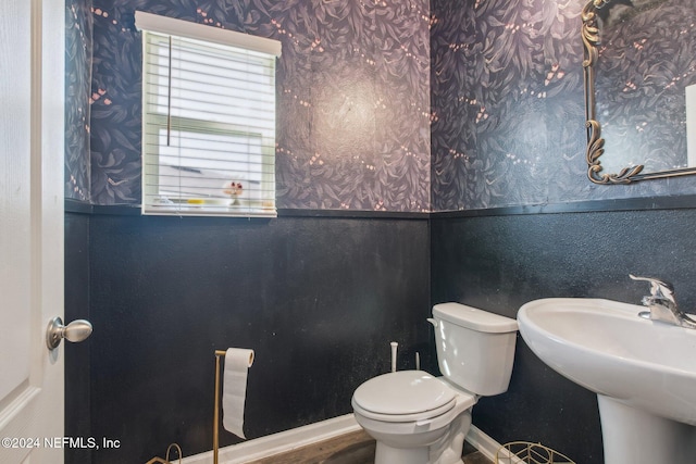 bathroom featuring hardwood / wood-style floors, toilet, and sink