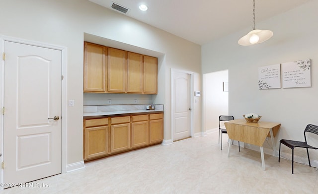 kitchen with hanging light fixtures