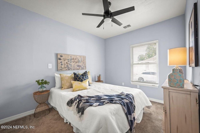 bedroom with carpet floors and ceiling fan