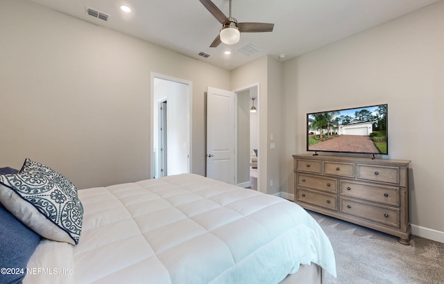 bedroom with carpet floors and ceiling fan