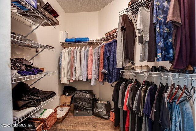 walk in closet with hardwood / wood-style flooring