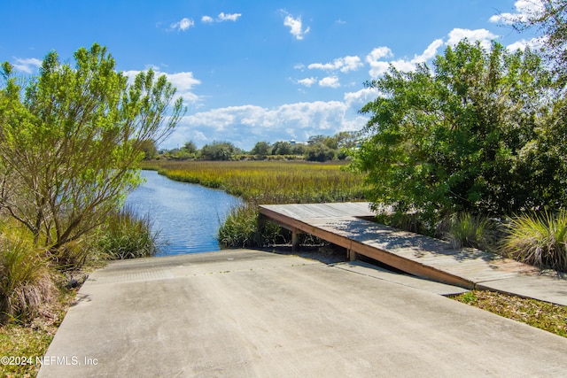 view of dock with a water view