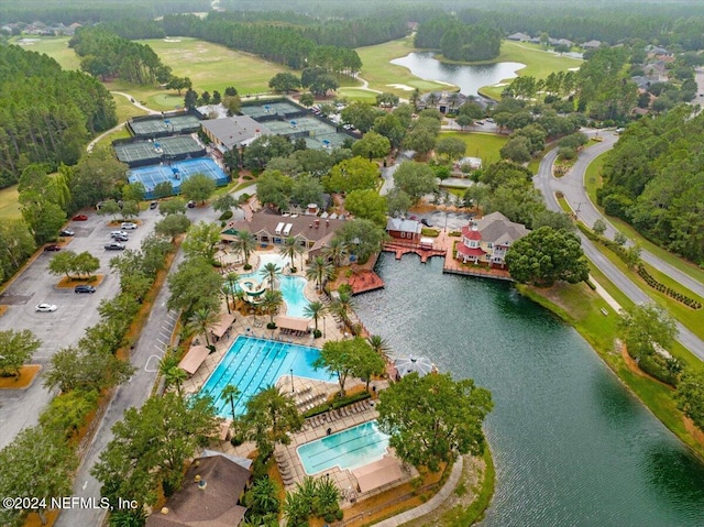 bird's eye view featuring a water view