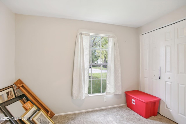 carpeted bedroom featuring a closet