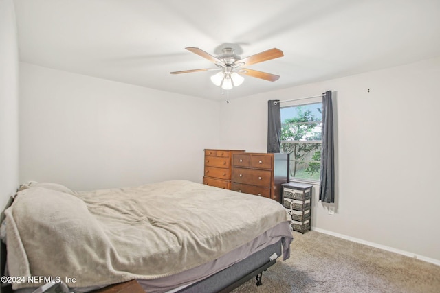 bedroom featuring carpet flooring and ceiling fan