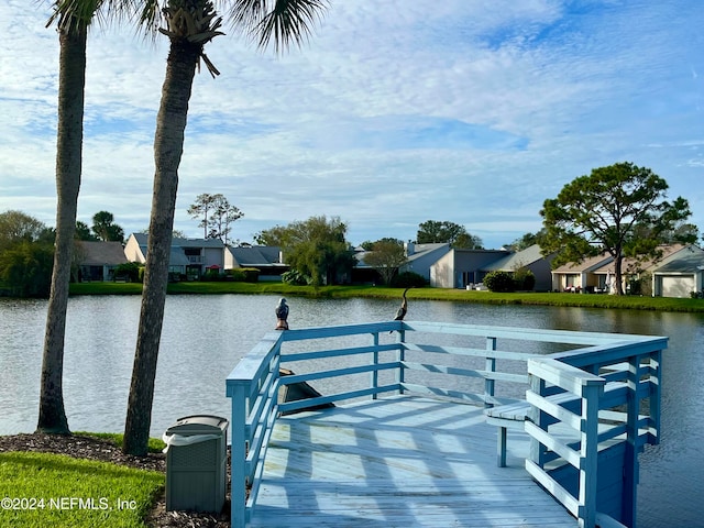 dock area with a water view