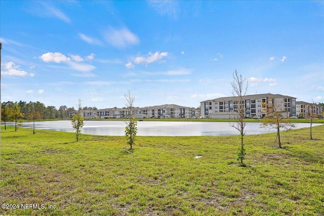 view of yard with a water view