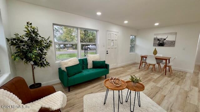 living room with light wood-type flooring