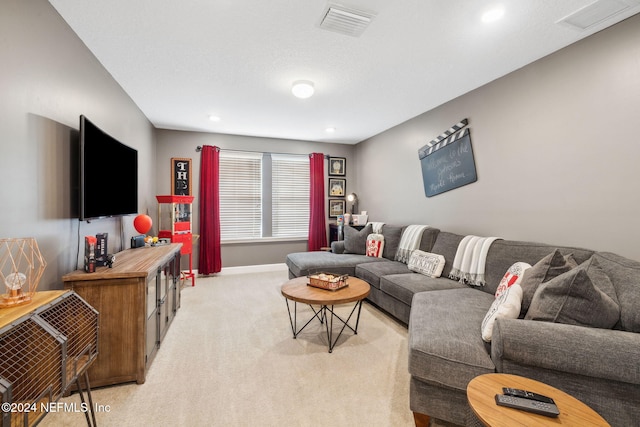 living room with light carpet