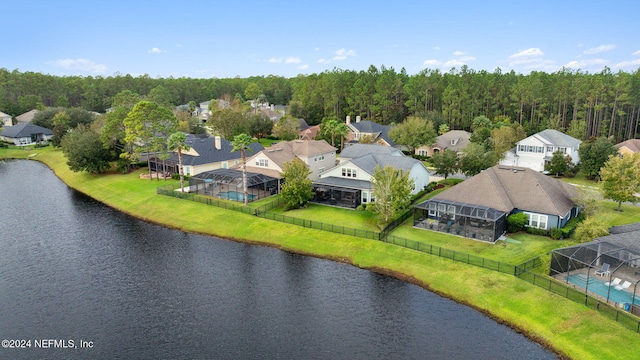 aerial view featuring a water view