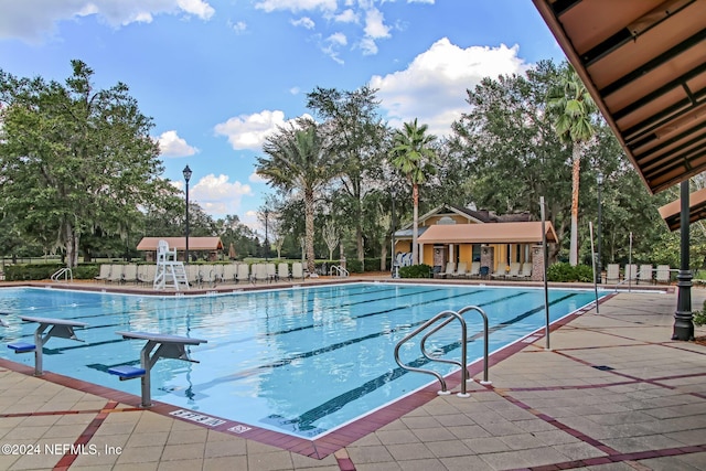 view of swimming pool featuring a patio area