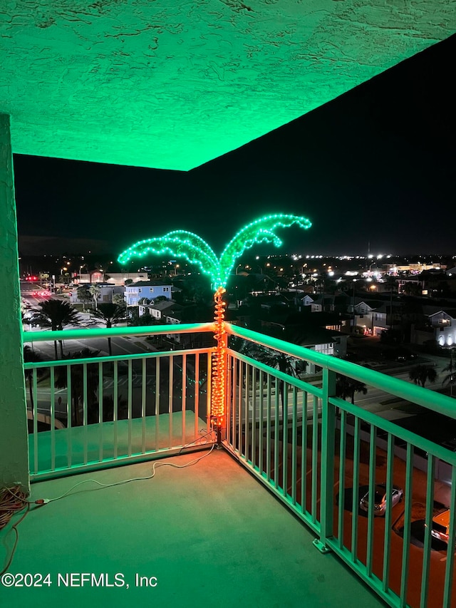 view of balcony at night