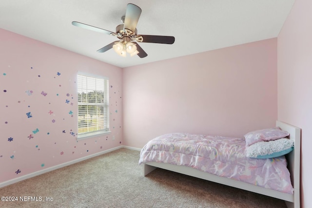 bedroom featuring carpet flooring and ceiling fan