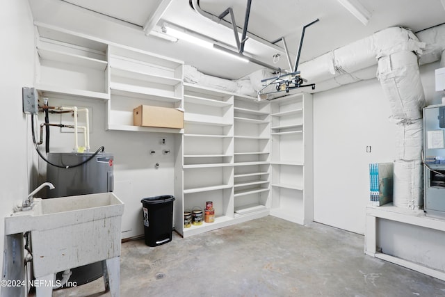 interior space with water heater and sink