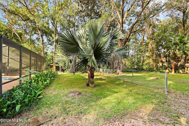 view of yard featuring a lanai