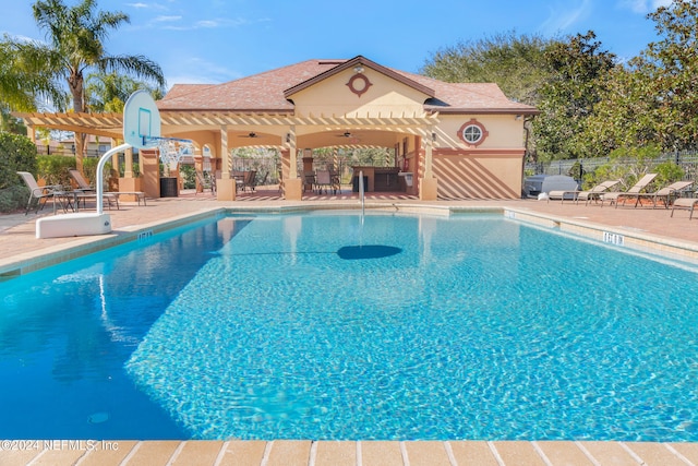 view of swimming pool with a patio