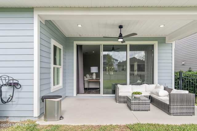 view of patio / terrace with ceiling fan and outdoor lounge area