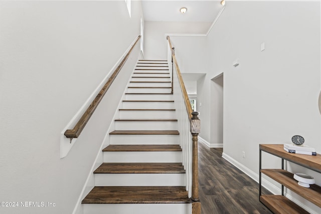 staircase with wood-type flooring