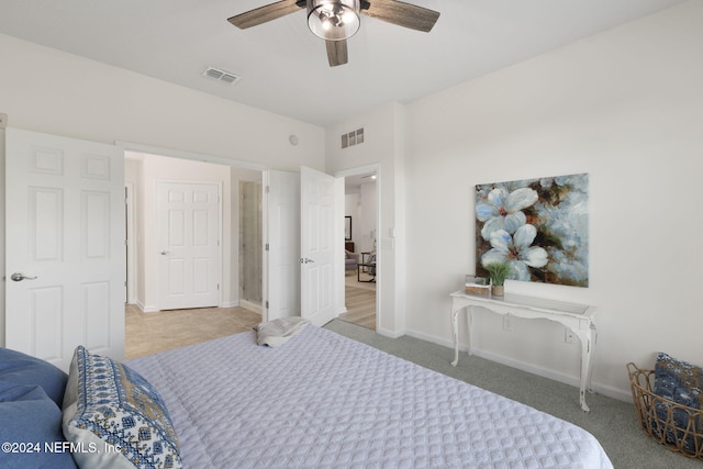 bedroom with carpet flooring and ceiling fan