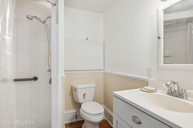 bathroom with vanity, toilet, and walk in shower