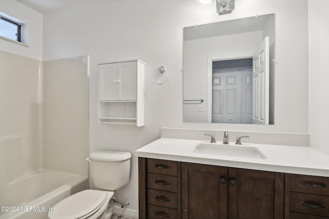 full bathroom with vanity, toilet, and bathtub / shower combination