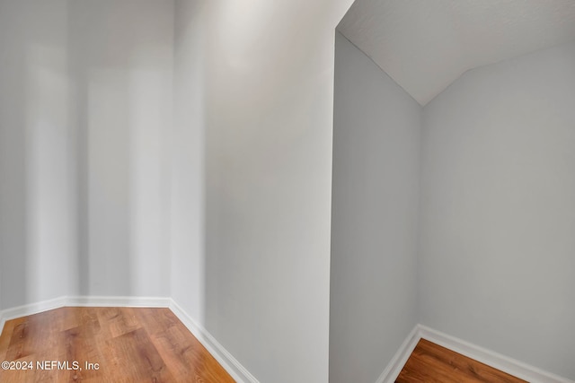 interior space featuring lofted ceiling and hardwood / wood-style flooring