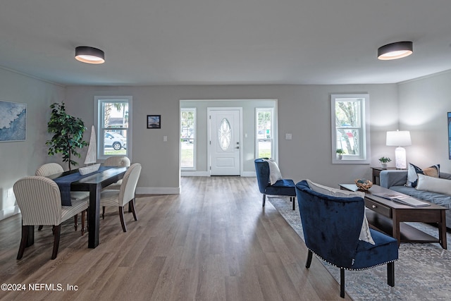 living room with plenty of natural light and light wood-type flooring