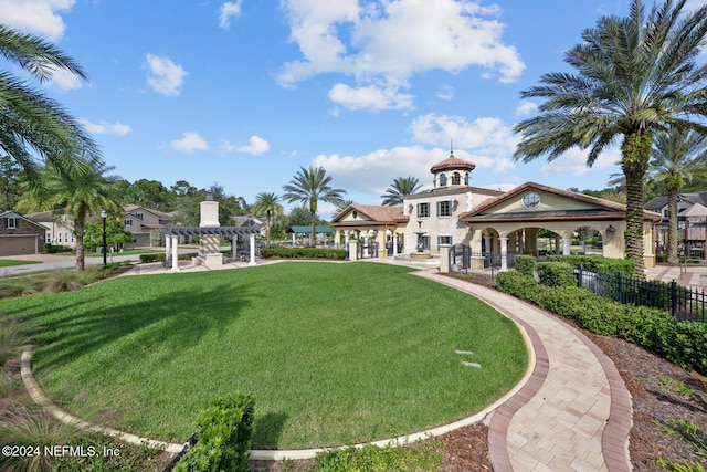 view of yard with a pergola