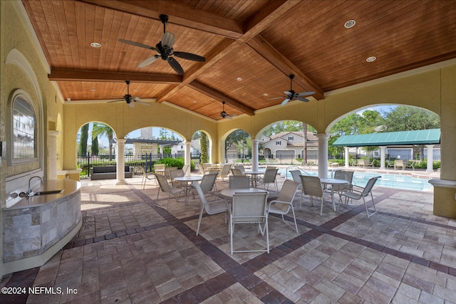 view of patio / terrace with a community pool and sink