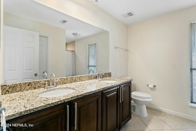 bathroom with tile patterned flooring, vanity, and toilet