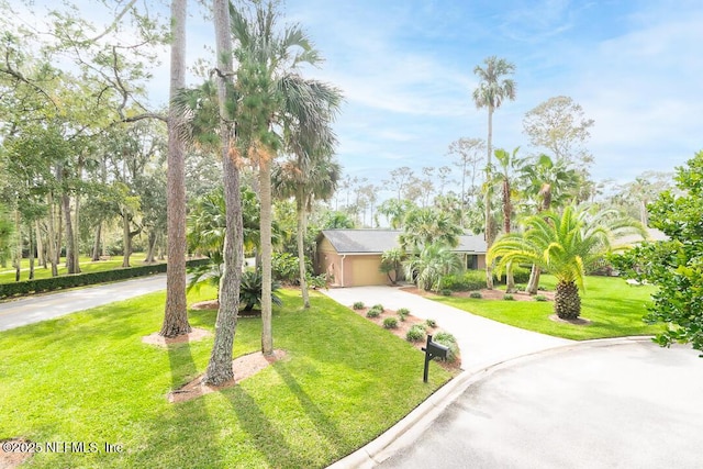 view of front of property with driveway and a front lawn