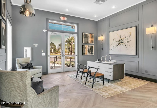 300 Hillendale Cir, Saint Johns, FL 32259 - office space featuring crown molding, recessed lighting, french doors, visible vents, and a decorative wall