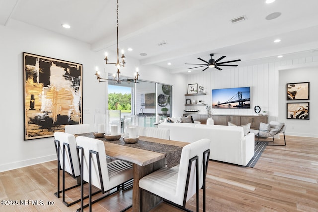 300 Hillendale Cir, Saint Johns, FL 32259 - dining room featuring light wood finished floors, visible vents, baseboards, beamed ceiling, and recessed lighting