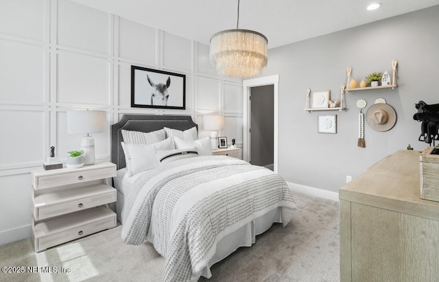 300 Hillendale Cir, Saint Johns, FL 32259 - bedroom with light colored carpet, recessed lighting, baseboards, and a chandelier
