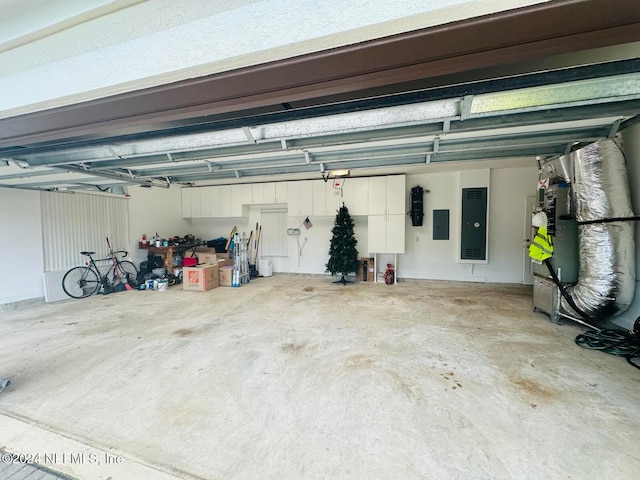 garage with electric panel and heating unit