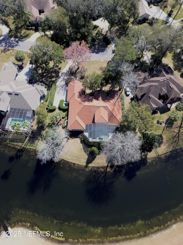 bird's eye view featuring a water view