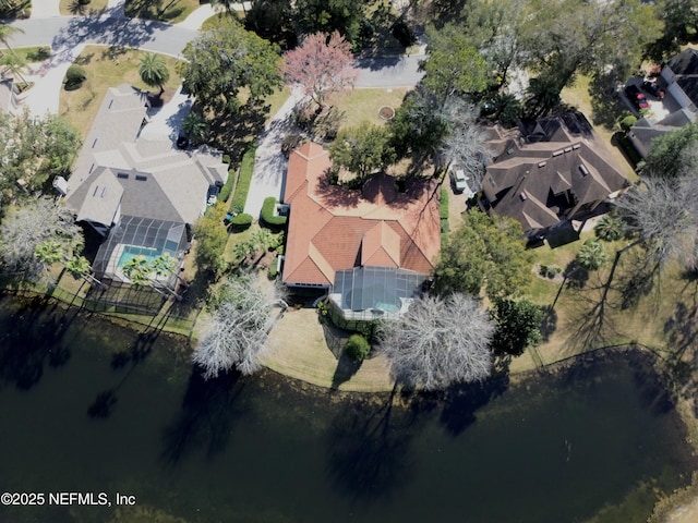 bird's eye view featuring a water view