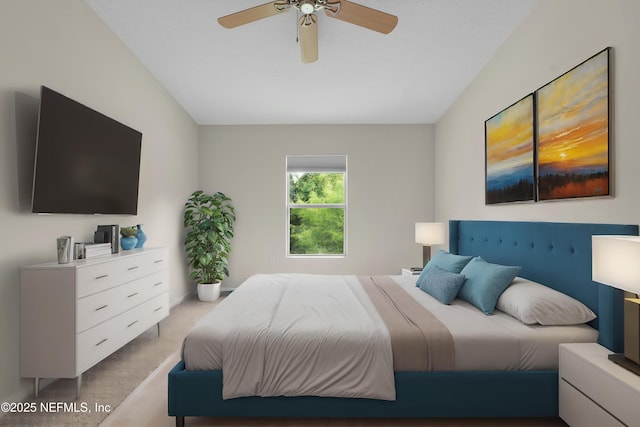 carpeted bedroom with a ceiling fan