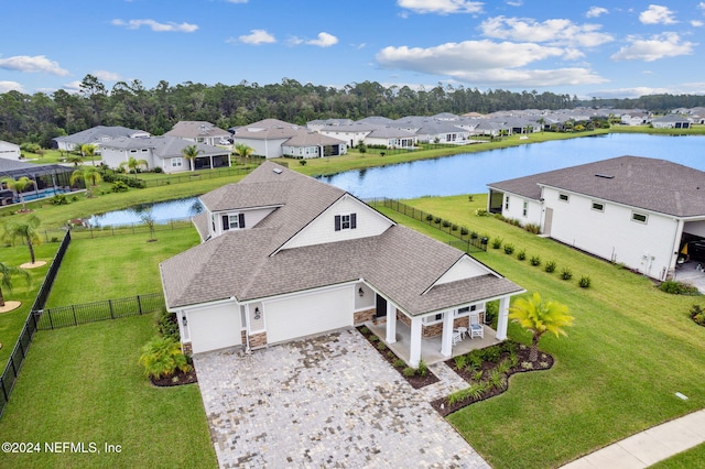 aerial view featuring a water view