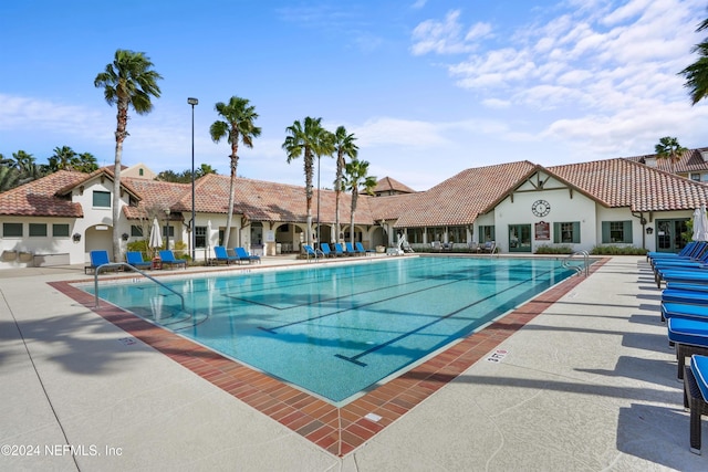 view of swimming pool featuring a patio