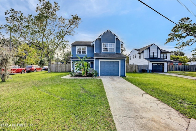 front facade featuring a garage and a front yard