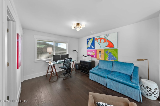 office area featuring dark wood-type flooring