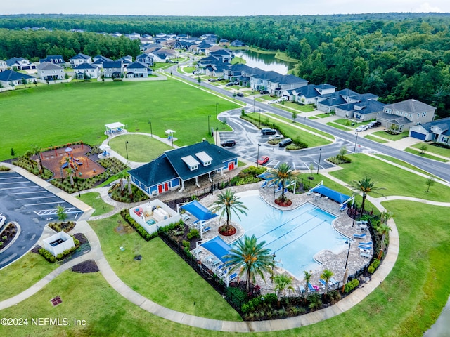 aerial view with a water view